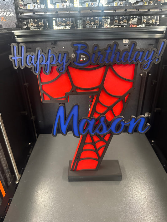 3d Printed SM Spider Web Inspired Birthday Cake Table Name Age Plate Display I Personalized His Gift I Super Hero I Wall Decor Playroom Kids
